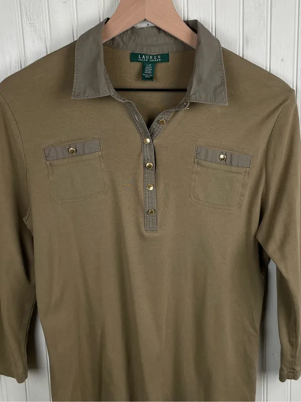 Vintage Lauren Ralph Lauren Collared Henley Knit Top Size Large Cotton Preppy - Image 3