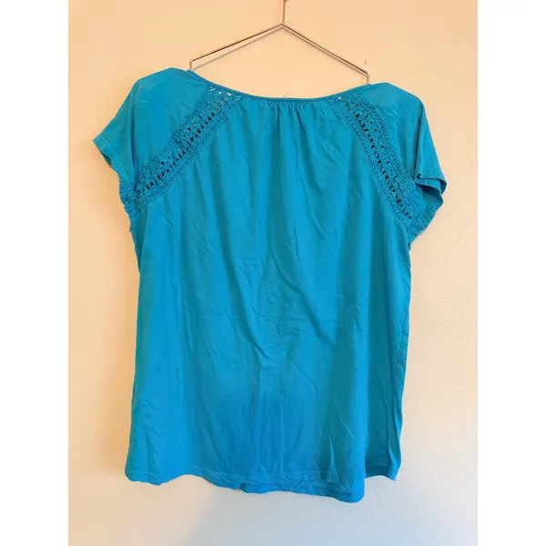 Lauren Ralph Lauren T-Shirt Women L‎ Blue Boho Crochet Lace Tassel Tie Top - Image 7