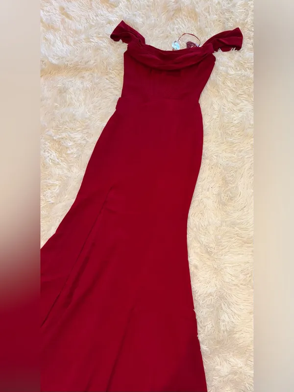 NEW Dress The Population Melania Off the Shoulder Gown garnet red Sz S - Image 4