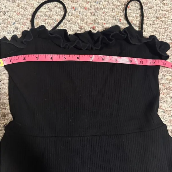 Reformation Bri Black Ribbed Knit Ruffle Thin Strap Mini Dress - Size Small - Image 6