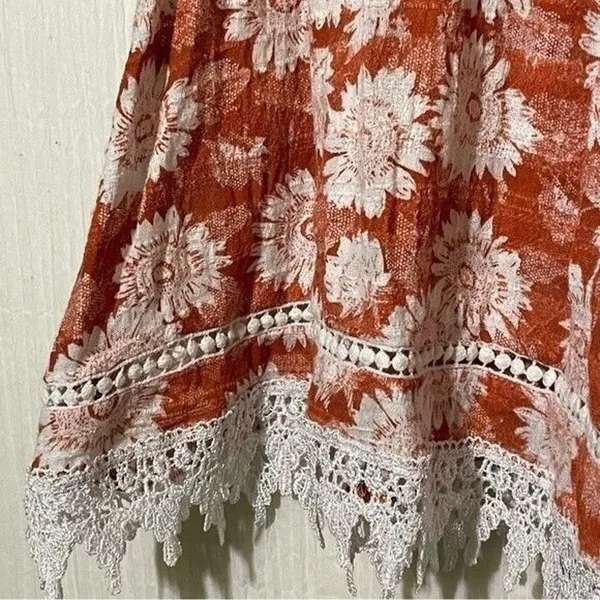Love Culture Blouse Orange White Floral Laced Trim Size Large - Image 5