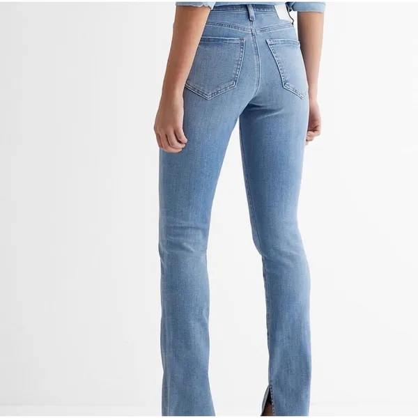 Express‎ Skyscraper Mid Rise Hyper Stretch Flare Jeans Blue Split Hem 6R NEW - Image 13
