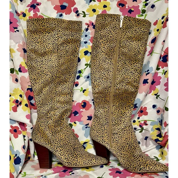 Crown & Ivy Azalea Cheetah Sz6 Knee High Fabric Pointy Toe Side Zip Boots - Image 8