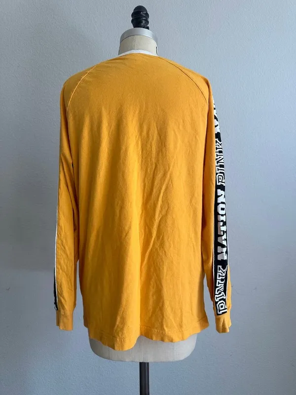 Pink Victoria's Secret Long Sleeve Yellow Pink Nation Tee Size S - Image 5