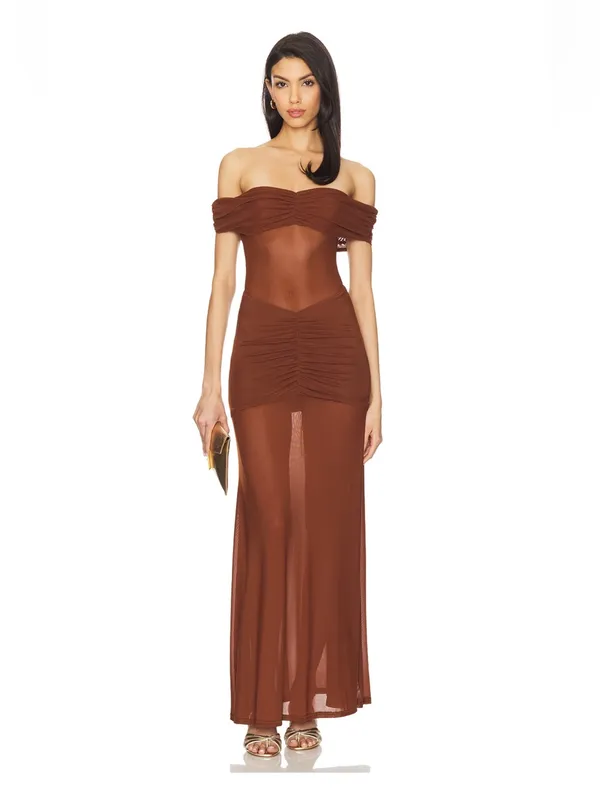 Runaway The Label Meila Maxi Dress in Espresso - Image 4
