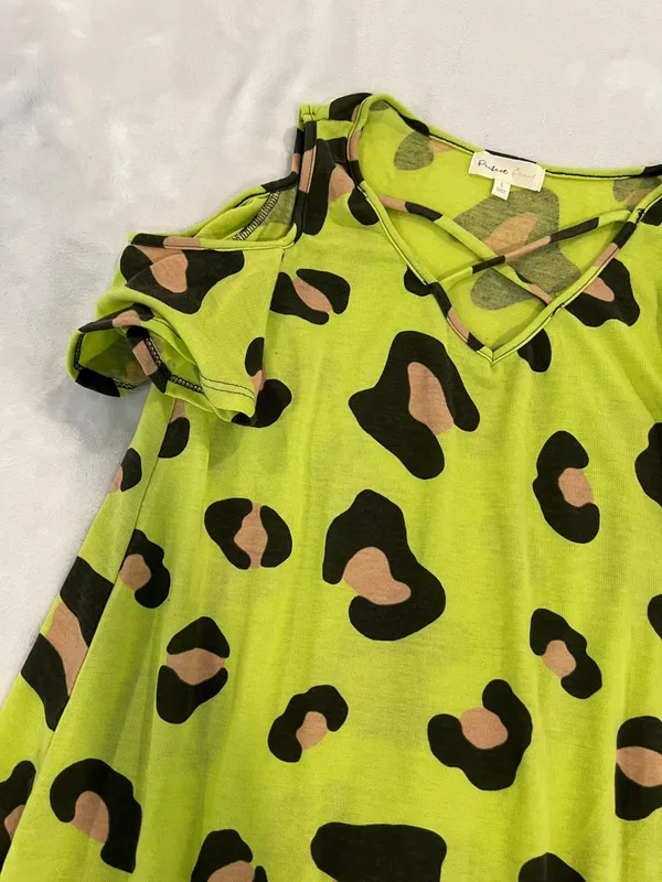 Trendy Green Leopard Print Dress Multiple Size L - Image 2
