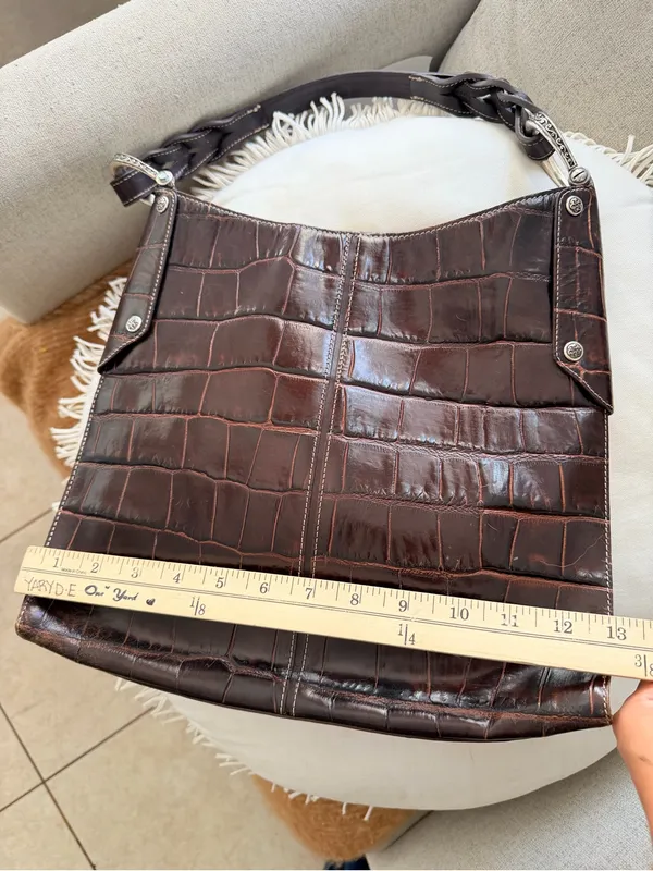 Vtg y2k Brighton Croc-Embossed Shoulder Bag tote - Dark Brown - Image 8