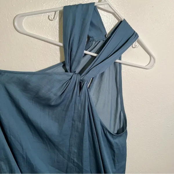 Loft Sleeveless Blouse Blue Green Knot Keyhole Twist‎ High Neck - Image 4