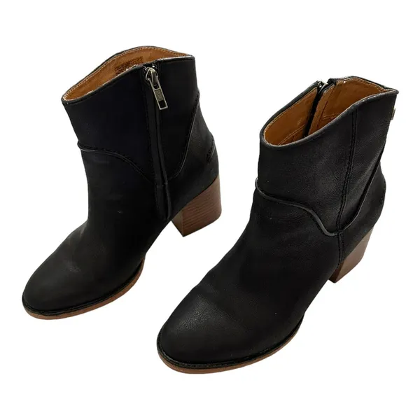 UGG Black Leather Western Ankle Boots Block Heel Size 6.5 - Image 3