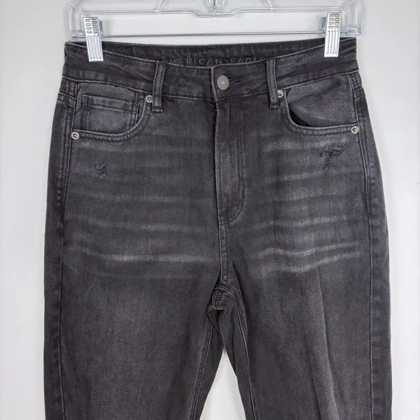 American Eagle Mom Straight Jean Washed Black Denim High Rise Size 2 Regular - Image 3