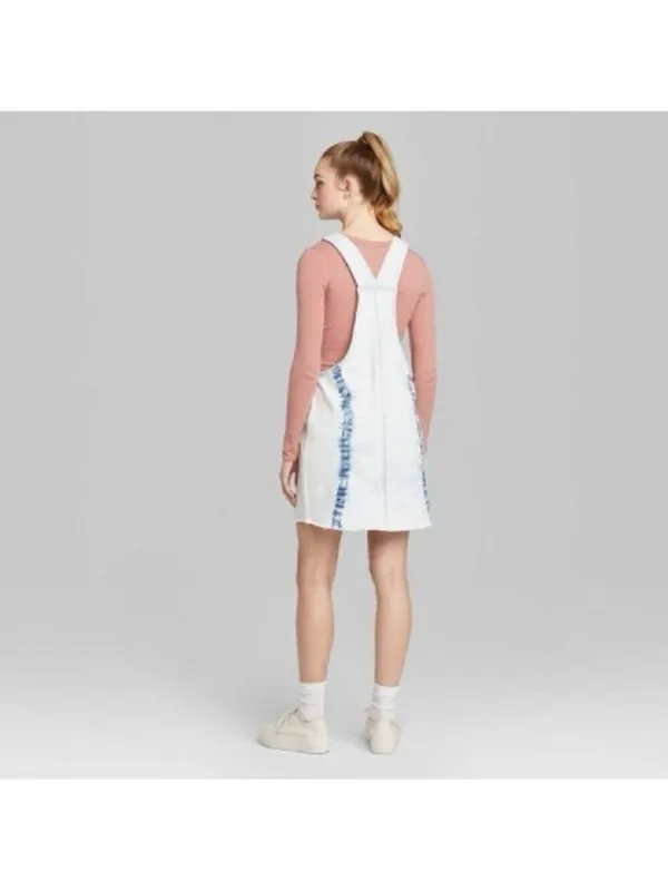 Wild Fable Tie-Dye Denim Pinafore Mini Dress - Light Wash, Blue - Image 3