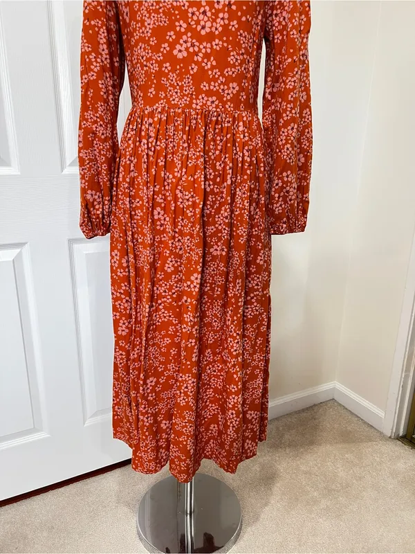 Susina Floral Smocked Bodice & Tiered Midi Dress Orange Burnt Orange Size Large - Image 11