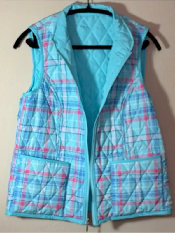 Appleseed's Women's Reversible Quilted Vest in Aqua Blue w/ Plaid Lining Size S - Image 5