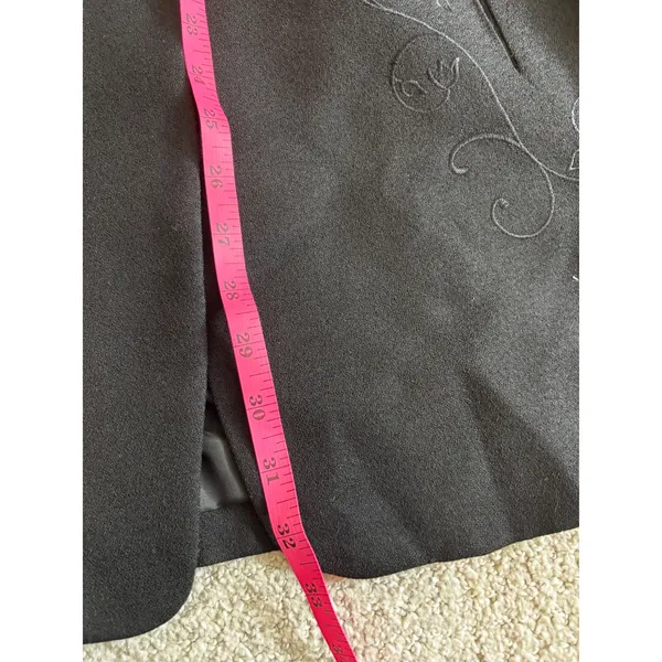 Jessica‎ Tierney 100% Wool Blazer 14 Black Embroidered Mandarin Collar Vintage - Image 6