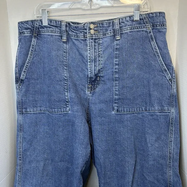 Gap High Rise Wide Leg Crop Jeans Womens 18/34R Blue Dark Wash Stretch Denim - Image 2
