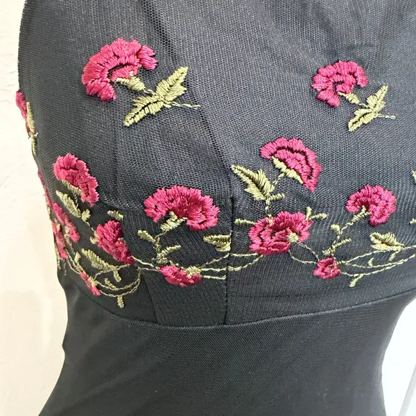Vintage Monster Girl Medium Maxi Dress Black Rose Floral Mesh Overlay 90s Goth - Image 4