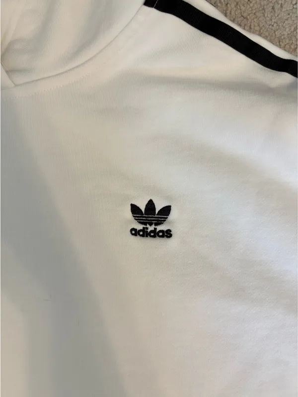 Adidas White Crop Hoodie Women’s Sweatshirt 3 Stripes Embroidered - Image 3
