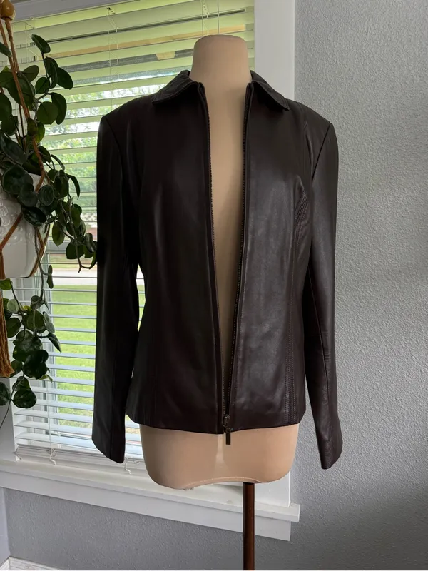 Croft & Barrow Lambskin Leather Zip Up Jacket Size Small - Image 2