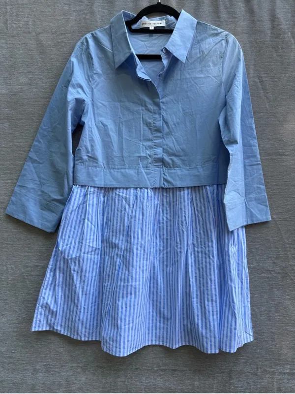 English Factory Stripe mixed media Contrast Shirt Mini Dress Size XS - Image 4
