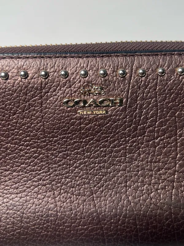 Coach Metallic Studded Pebbled Leather Accordion Zip Around Continental Wallet - Image 3