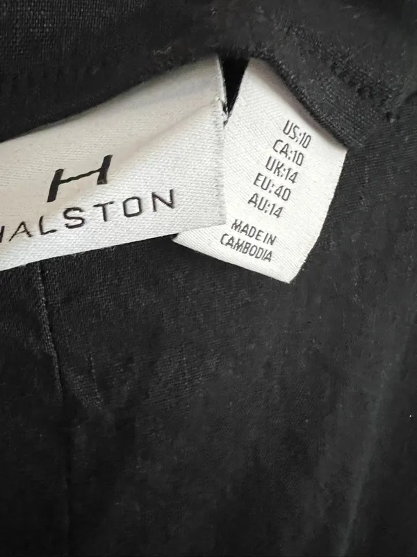 Halston Black Linen Blend Wide Leg Jumpsuit Square Neck Pockets 10 - Image 7