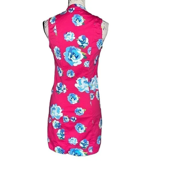 Mud Pie Pink Floral Sleeveless Shift Dress White Crochet Lace Trim XS - Image 3