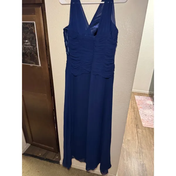 May Queen Couture Royal Blue Ruched Beaded Chiffon Evening Gown Dress 12 - Image 3