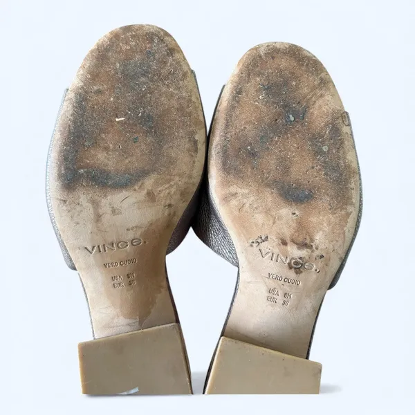 Vince Karissa Metallic Leather Slide Block Heel Sandals Size 8 Quiet Luxury Y2K - Image 4