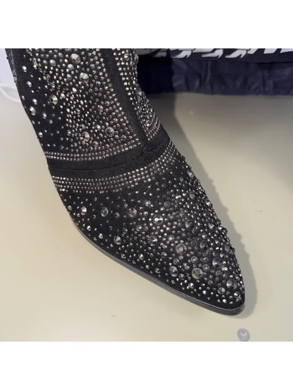 DADAWEN Black Rhinestone Western Ankle Boots Size 8 - Image 3