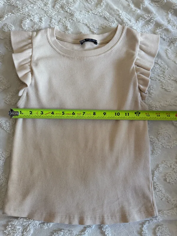 Zara Cream Ruffle Sleeve Tee - Image 3