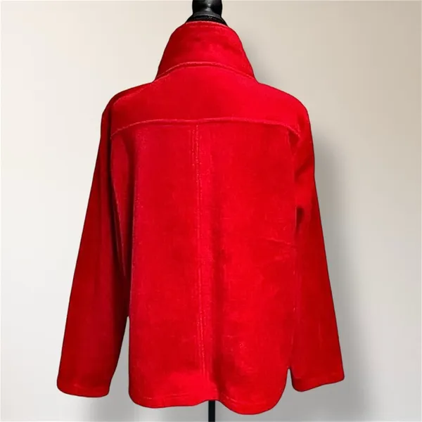 Dressbarn L Red Fleece Toggle Button Jacket Mock Neck Pockets‎ Cozy Outerwear - Image 5