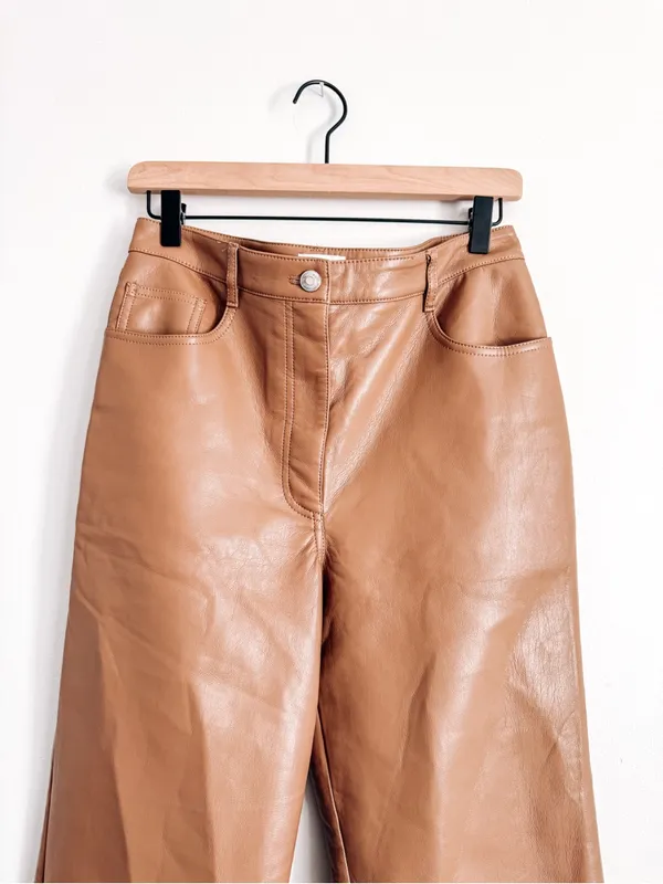 Aritzia Wilfred Melina Vegan Leather Pants Cognac Brown Size 10 - Image 2