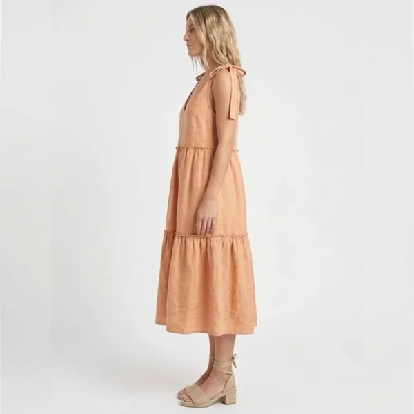 Petal + Pup Linen Blend Tiered Midi Dress Size 4 Apricot - Image 3