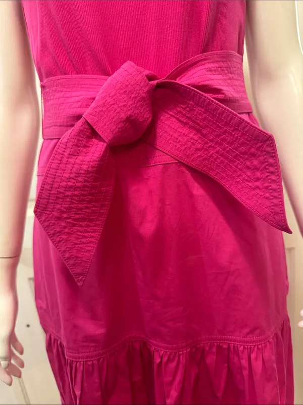 Veronica Beard AUSTYN Lg DkPink Tiered Pima Cotton Sleeveless Midi Dtess Sz S - Image 4