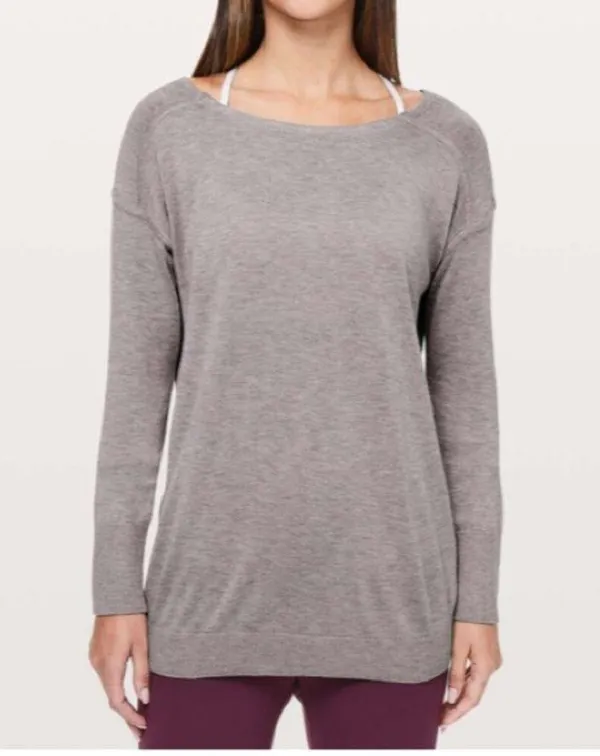 Lululemon women's 10 12 full extension sweater cashlu heathered gray long sleeve - Image 2