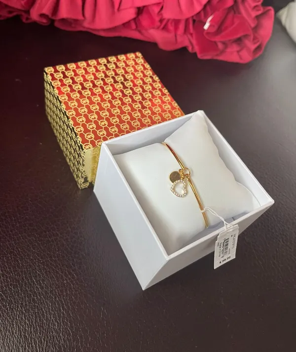 Michael Kors 2 Charms Logo & Heart Yellow Gold Hook & Eye Crystals Bangles NIX - Image 4