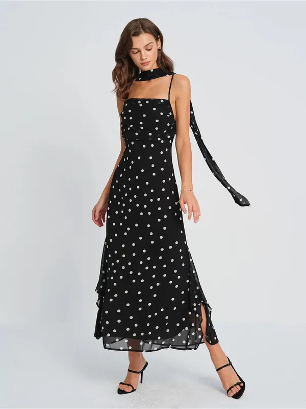 Rihoas Black Polka Dot Slip Maxi Dress - Image 4