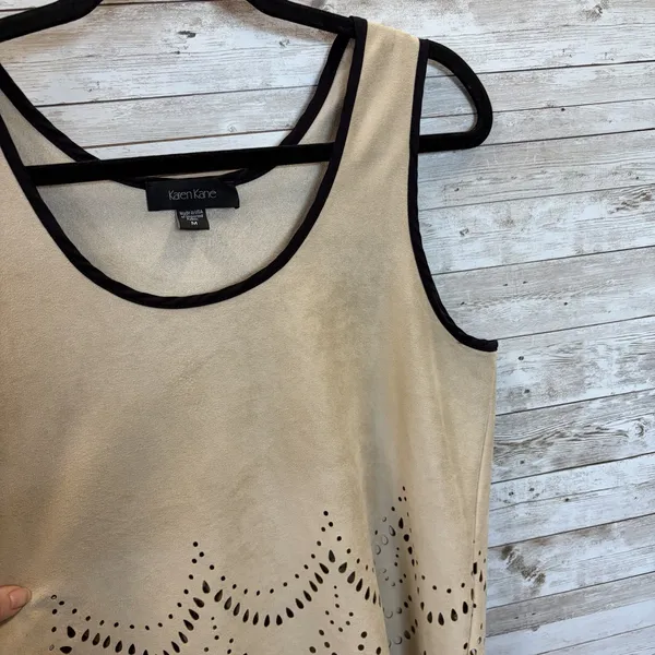 Karen Kane Womens M Tank Top Shell Faux Suede Baja Riviera Beige Laser Cut USA - Image 2