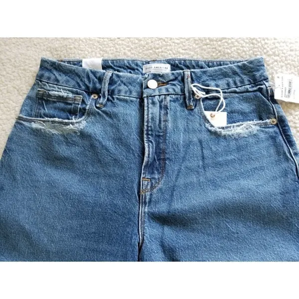 Good American Good Vintage Straight Leg Fray Jeans Indigo Blue Women's Sz 6/28 - Image 9