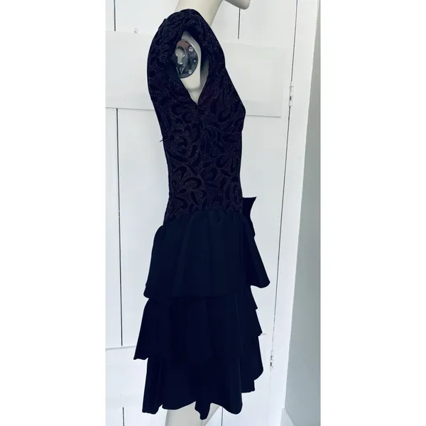 Vintage Filigree Ltd. Elegant‎ Black Sparkle Party Cocktail Dress Satin Bow Sz 8 - Image 2