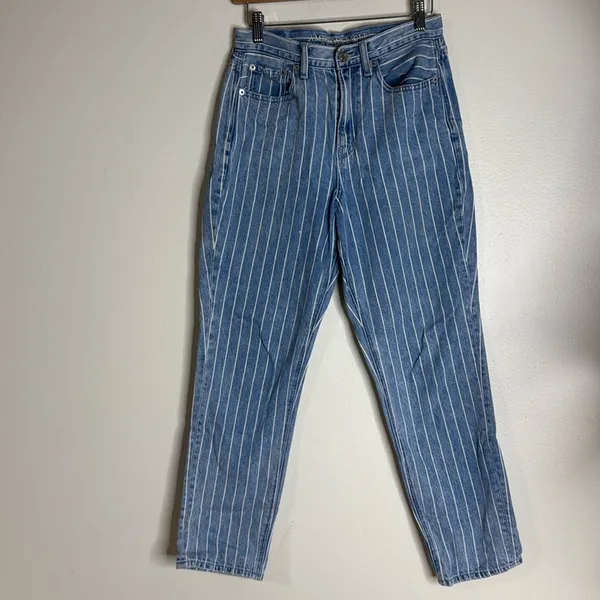 American eagle pin striped high rise mom‎ denim ankle jeans size 4 festival cute - Image 2