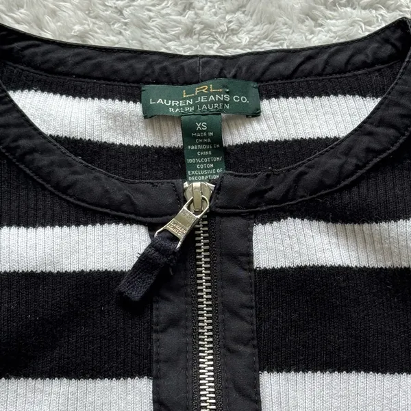 Lauren Ralph Lauren Black White Stripe 1/4 Zip Knit Jumper Womens XS - Image 2