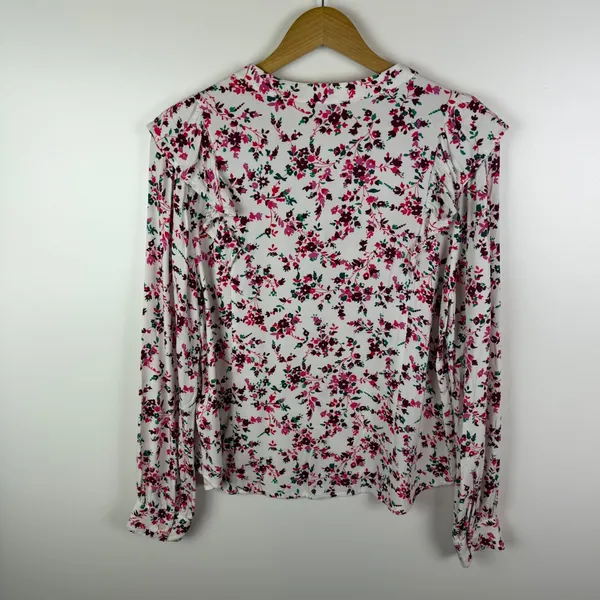J Crew Floral‎ Printed Ruffle Top Small Multicolor Button Up Preppy Romantic - Image 5