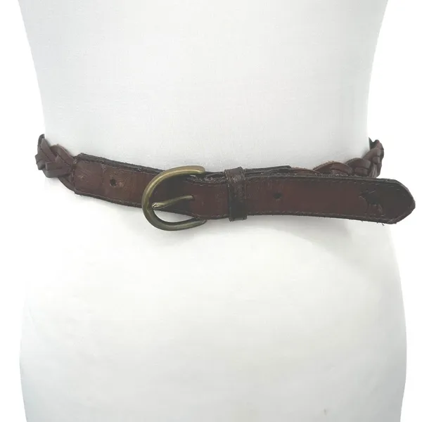 Abercrombie & Fitch Braided Belt Women XS/S Brown Leather Skinny Boho Western - Image 2