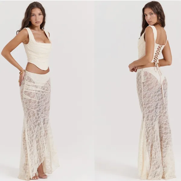 NWT House of CB 'Una' & 'THERESE' SET skirt corset in‎ VINTAGE CREAM LACE size S - Image 11