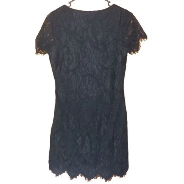 Storia Buckle Elegant Black Lace Sheer Deep V-neck Mini Dress Medium #205 - Image 4