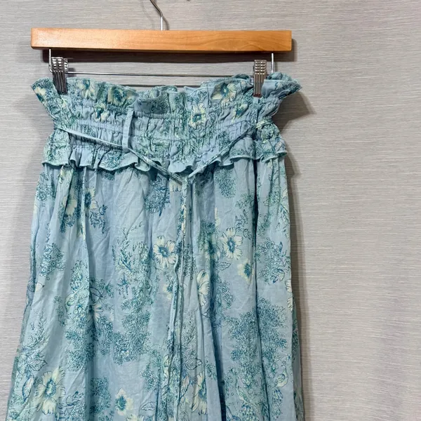 Intimately Free People Blue Floral Smocked Wide Leg Gauze Pants Medium - Image 5
