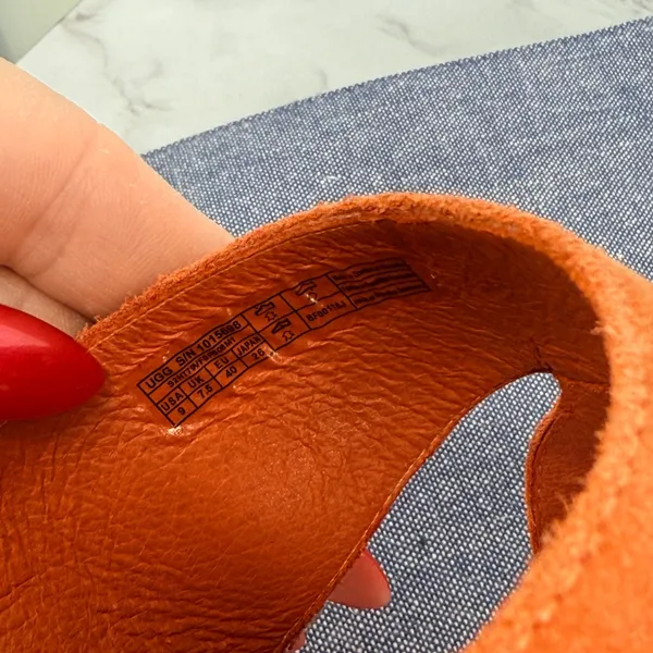 UGG Celia‎ Mule Sandals Womens 9 Orange Suede Stacked Block Heel Open Toe Slide - Image 6