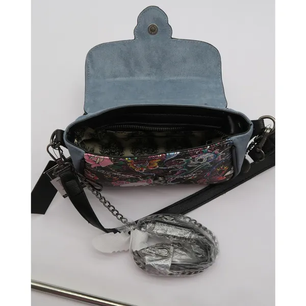 Ed Hardy Blue Suede Skull Floral Tattoo Crossbody Bag NEW - Image 7