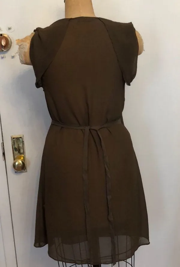 AllSaints Spitalfields olive silk crepe wrap dress - Image 3